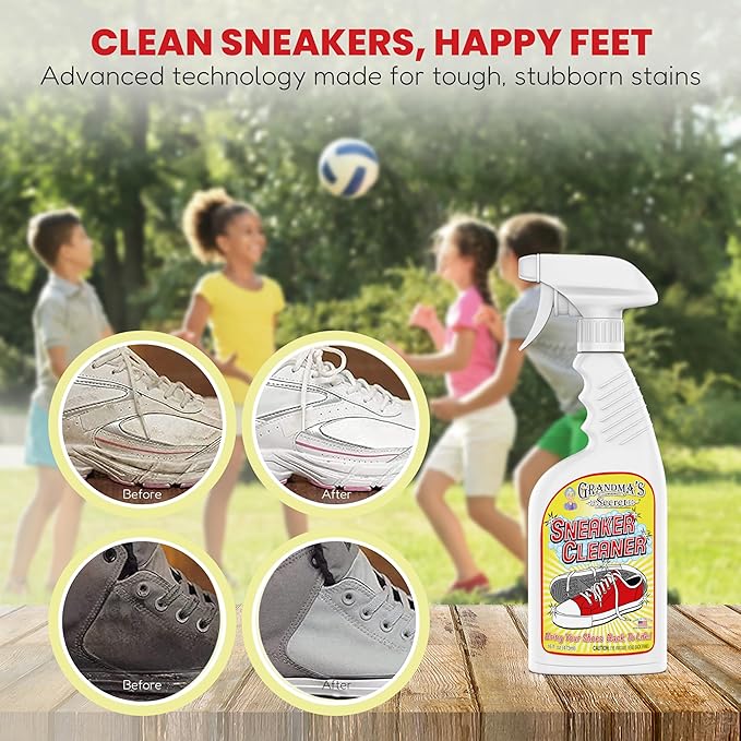 Grandma's Secret Shoe Cleaner - Stain Remover Spray for Rubber, Canvas and Leather - Removes Dirt, Grime and Grass - Sneakers Cleaner for Outdoor Shoes, Slippers and Moccasins 16 oz