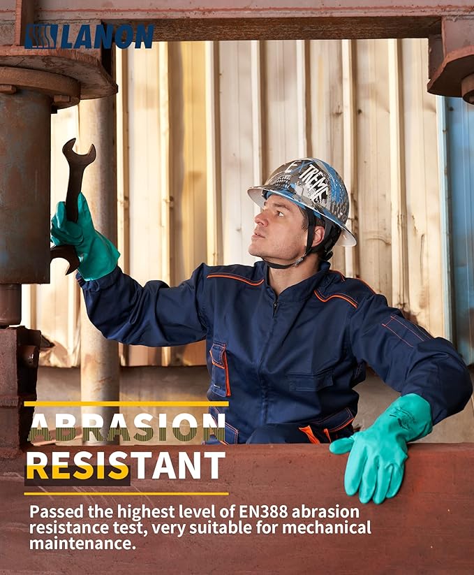 LANON 3 Pairs Nitrile Chemical Resistant Gloves, Reusable Heavy-Duty Rubber Gloves, Acid, Alkali & Oil Protection, Non-Slip, XXL