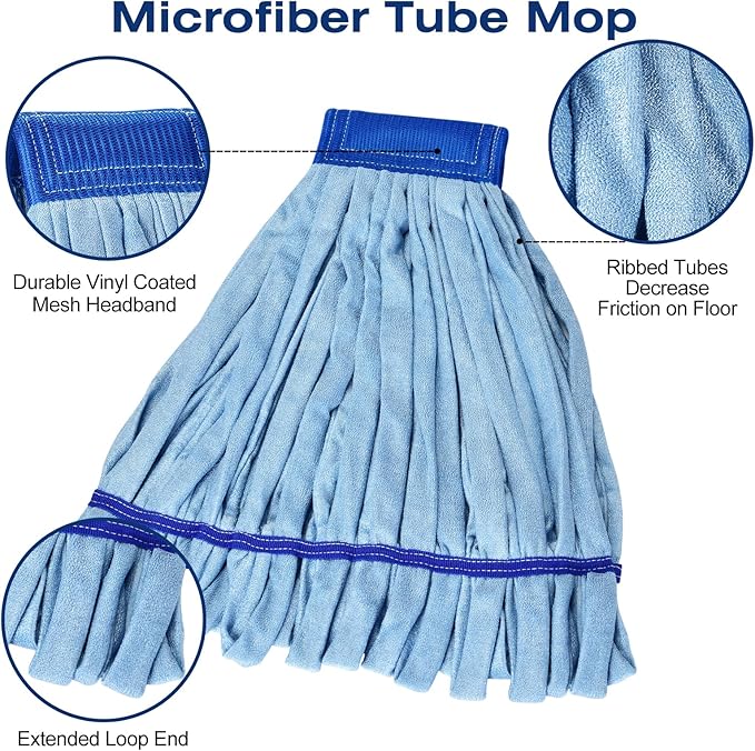 Matthew Cleaning Microfiber Tube Mop(Meduim,Blue,3Pack) Heavy Duty Mop Head Replacement,Excellent Absorbency,Premium launderability,Reusable,Loop end for Home,Commercial&Industrial Use