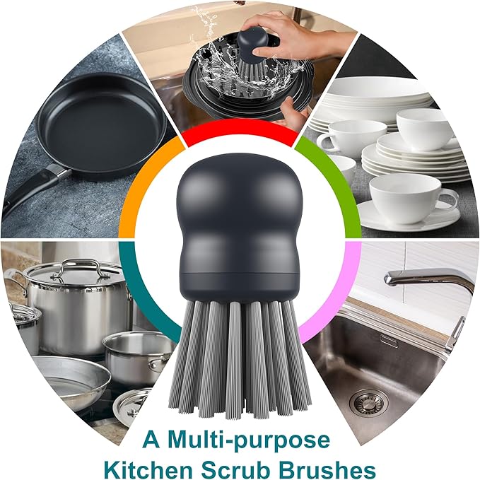 Mini Dish Brush for Cleaning Chicken Shredder, Palm Brush Dish Scrubber with Ergonomic Grip, Kitchen Brush for Washing Dishes, Pans, Pots, Sink, 1 Pack(Gray)