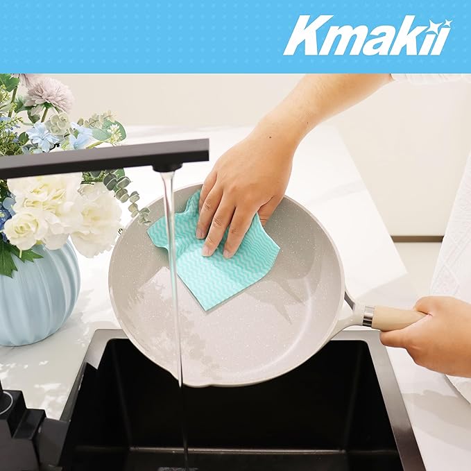 KMAKII Reusable Heavy Duty Cleaning Cloths – Multi-Purpose Dish Towels & Wipes for Kitchen & Home, Super Absorbent, 12 x 12 in (30 x 30 cm), Green, 50 Pack