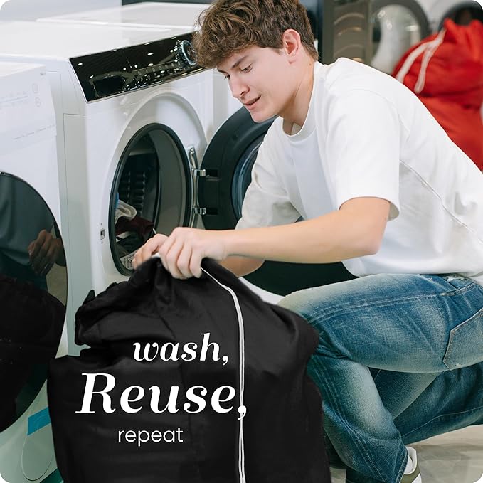 Nylon XL Laundry Bag, Large Capacity with Locking Drawstring, Machine Washable, Fits Laundry Baskets or Hampers, Holds 2 Loads of Clothes (Black, 30" x 40")