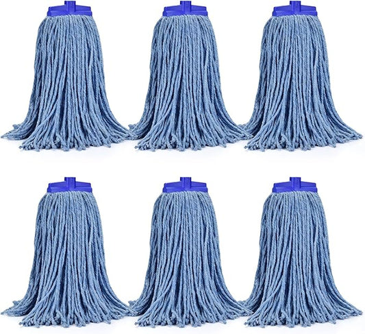 Matthew Cleaning Screw-on Heavy Duty Cotton Wet Mop Replacement Heads(Blue, Large,6 Pack) with 2 Pack Microfiber Cloth for Residential & Commercial Floor Cleaning Use- Fit Standard American Screw