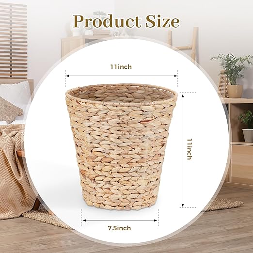 Boho Wicker Trash Can with Lid,Waterproof Bathroom Trash Can Hand Woven Wicker Waste Baskets for Kitchen Office Bedroom