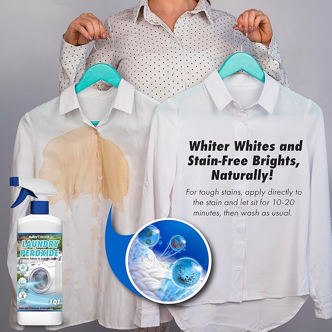 Nature's Freedom Laundry Peroxide Spray – Powerfully Breaks Down Odors & Tough Stains Naturally – Chlorine-Free Whitening & Stain Remover – 32 Fl Oz