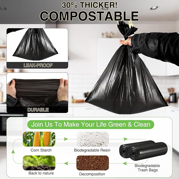 Small Bathroom Trash Can with Lid Soft Close, 1.8 Gallon Stainless Steel Garbage Can with Removable Inner Bucket,80Count Compostable Trash Bags, Slim Step Pedal Trash Bins