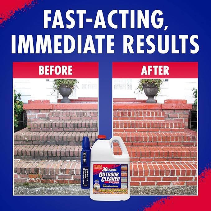30 SECONDS Mold and Mildew Stain Remover | Ready to Use | Battery Powered Spray Wand | 1.3 Gallon