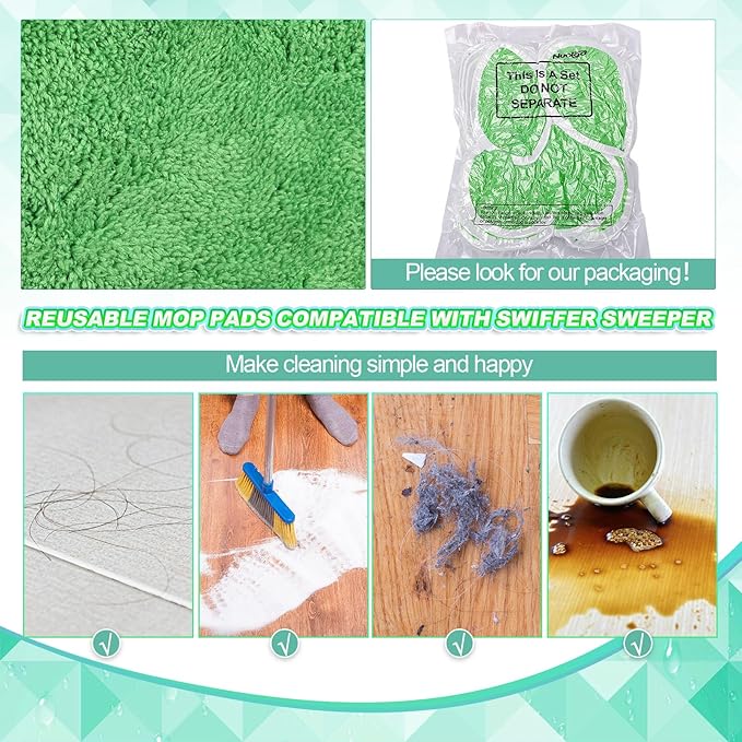 Nuogo 48 Pack Reusable Wet Mop Pads Refills Compatible with Swiffer Sweeper Mops Household Cleaning Tools Washable Mop Pads for Wet & Dry Use