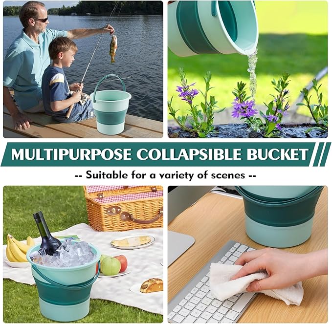 Collapsible Bucket 1.3 Gallon/5L Small Plastic Household Cleaning Mop Buckets Foldable Water Bucket for Car Wash Fishing Camping Beach (Green)