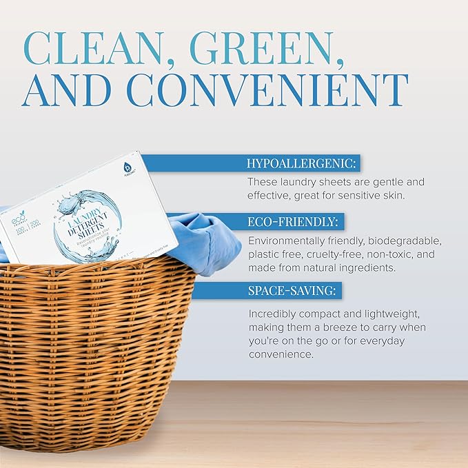 Pursonic Eco Laundry Detergent Sheets - 60 Sheet (120 Loads) Natural Zero Plastic Laundry Sheets with Powerful Cleaning Power - Travel Essentials, Quick-Dissolving & Mess-Free (Fresh Linen)