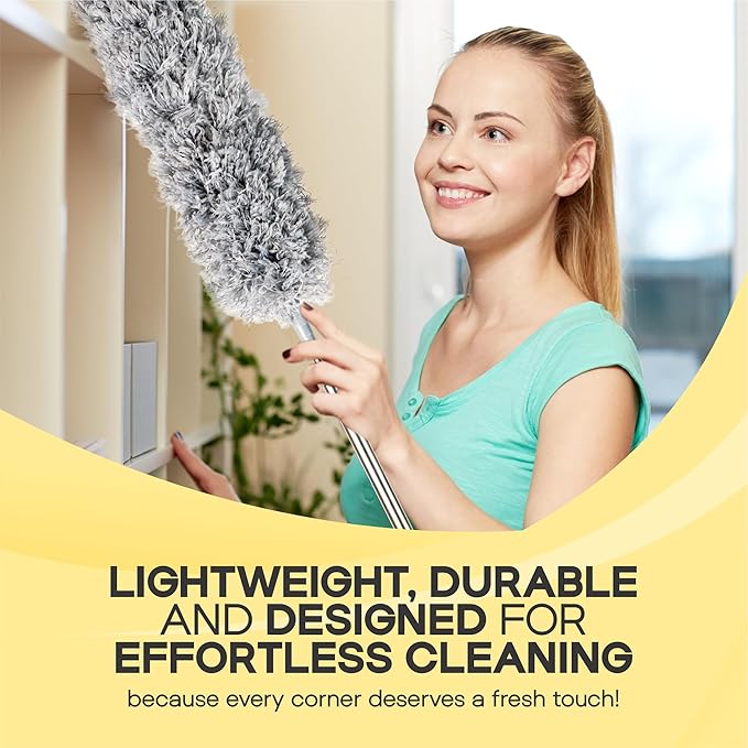 Microfiber Extendable Duster with Extension Pole Upto 100 Inch, 8 PCS Washable, Bendable, Reusable Long Handle Feather Dusters kit for Cleaning Ceiling Fan, High Ceilings, Blinds, Furniture & Cars