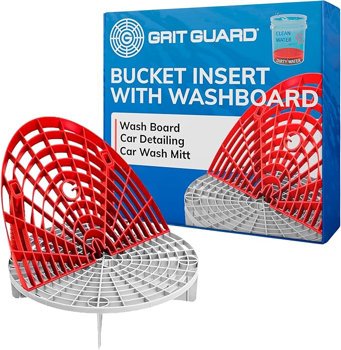Grit Guard The Original Bucket Insert with Washboard Combo | Removes Dirt from Wash Mitt for Detailing | Car Wash Bucket Insert & Washboard | Red/White