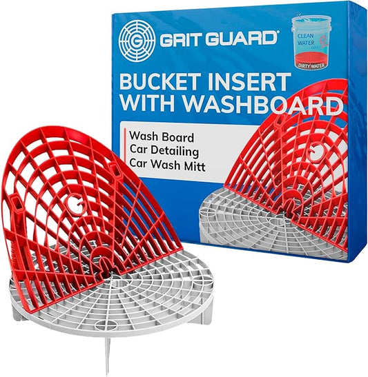 Grit Guard The Original Bucket Insert with Washboard Combo | Removes Dirt from Wash Mitt for Detailing | Car Wash Bucket Insert & Washboard | Red/White
