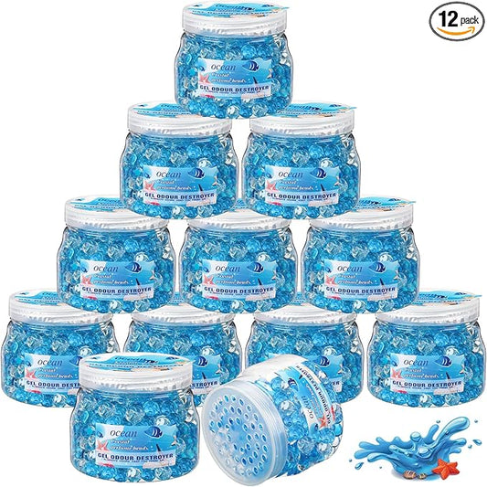 Timgle 12 Pack Odor Eliminator Gel Beads Bulk 10 Ounces Air Freshener Gel Beads Odor Eliminator for Home, Bathrooms, Cars, Boats and Pet Areas(Ocean Scent)