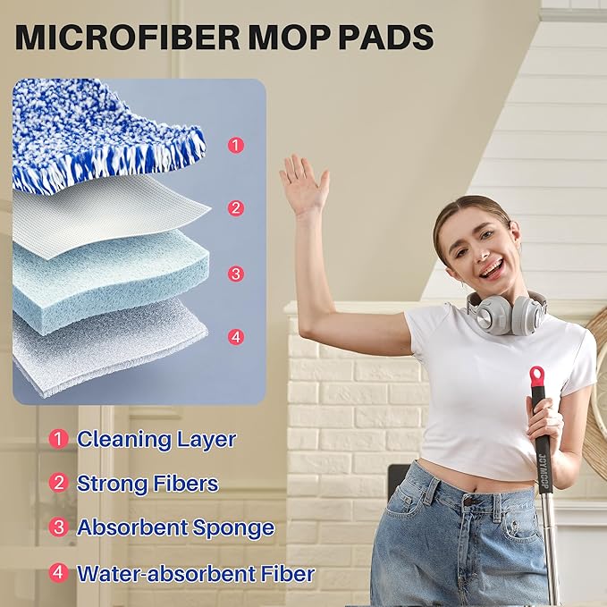JOYMOOP Mop and Bucket Set for Home, Hands-Free Self-Cleaning System, with 5 Reusable Microfiber Mop Pads, Suitable for Floor Cleaning and Wall Cleaner - Black+Red+Slate Blue