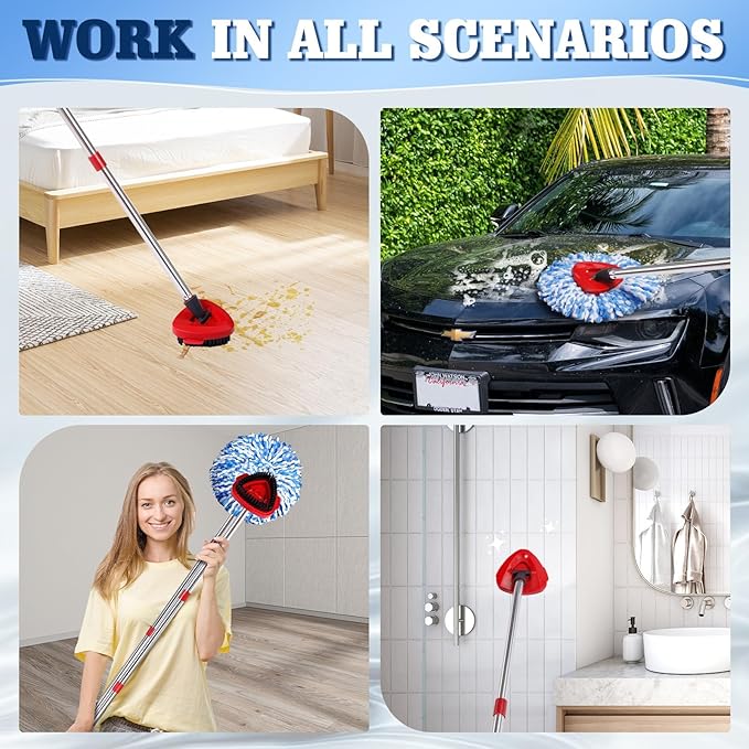 6 Pack Spin Mop Replacements Head Compatible for Oceda RinseClean 2-Tank System,Microfiber Spin Mop Refills Head,2 Mop Scrub Brush + 1 Mop Base + 6 Pack Cleaning Floor Mop Head