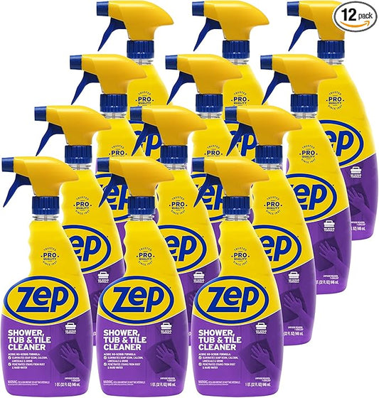 Zep Shower Tub and Tile Cleaner - 32 oz (Case of 12) - ZUSTT32PF - An Acidic, Scrub Free Formula To Dissolve Many Common Water-Related Bathroom Stains