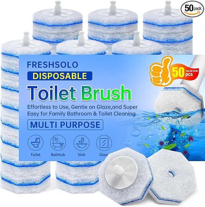 50 Count Upgraded Toilet Wand Refills | 2X Cleaning Power Toilet Bowl Cleaners | Extra Foam Disposable Brush Heads | Compatible with Most Toilet Cleaning Systems