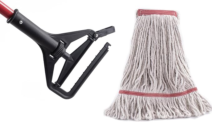 Matthew Cleaning Commercial Quick-Change Iron Mop Handle for Floor Cleaning Heavy Duty Mop Head Replacement Holder 60inch w/Plastic Gripper for Rags Side Gate Wet Mop Handles 12 Packs