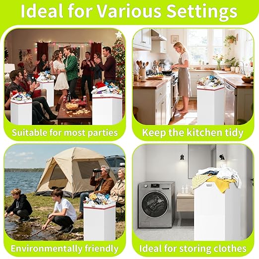 30 Gallon Disposable Trash Cans for Parties, 4 Pack Extra Large Portable Trash Can White Pop Up Trash Cans Bin, Recycle Collapsible Garbage Can Bins for Party Kitchen Camping Trash Can