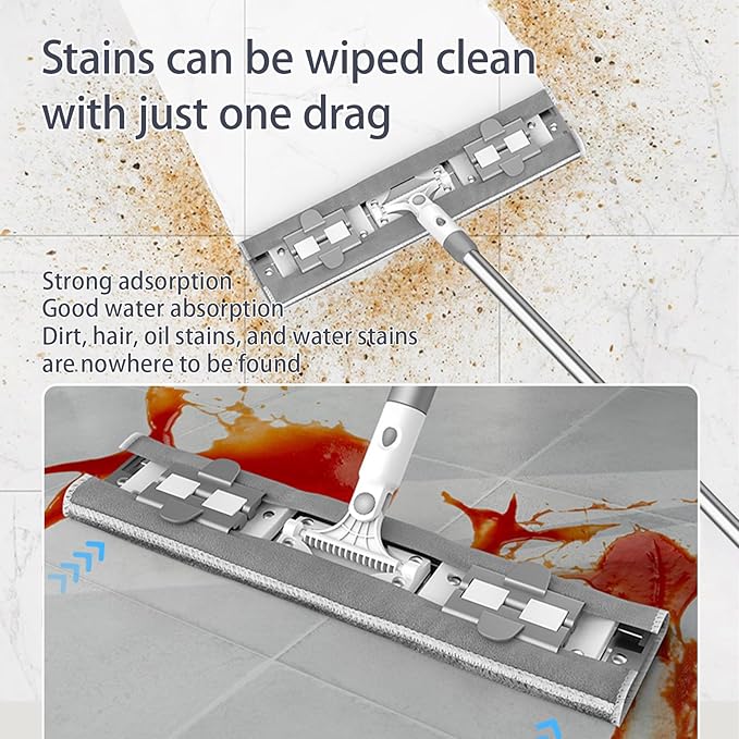Flat Microfiber Mop for Floor Cleaning, 15.7 in (40 cm) Aluminum Base, 4-Section Aluminum Handle 52 in, Dry & Wet Use, 4 Washable Pads, Debris Scraper – LJGG (Gray/White)