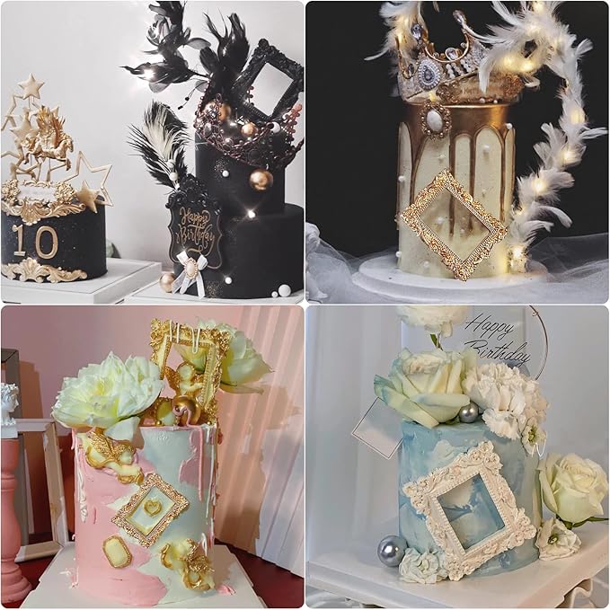 Baroque Photo Frame Fondant Molds, 2 Pcs Cake Decorating Silicone Molds for Candy Chocolate, Sugar Craft Paste, Cupcakes, Wedding Sets, Christmas Thanksgiving Cake Decorating, Clay, Epoxy Projects