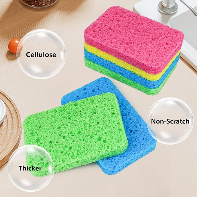 12-Count Kitchen Sponges | Compressed Cellulose Sponges | Non-Scratch Natural Dish Sponge for Kitchen Bathroom and Cars,Colorful Funny Cut-Outs DIY