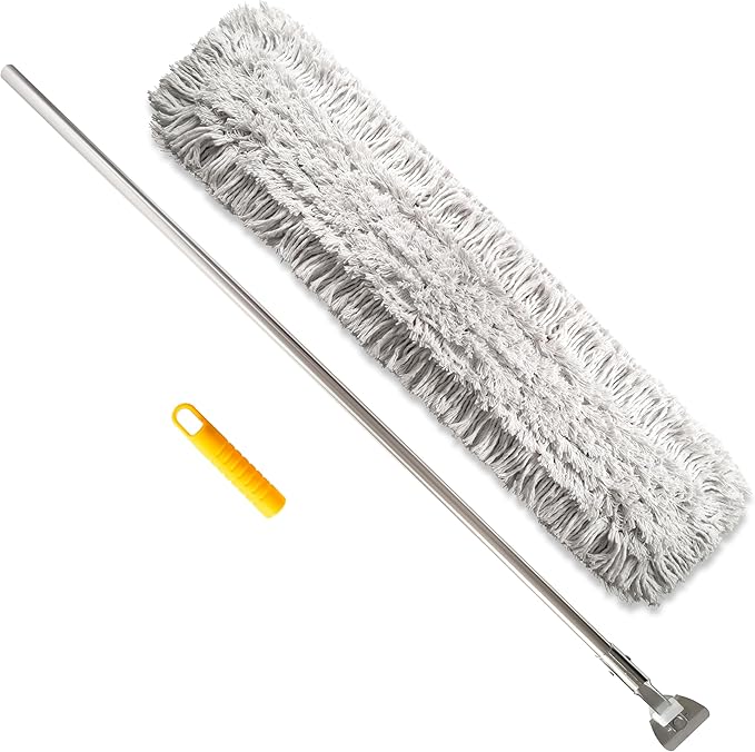 Commercial Dust Mop – 48” Floor Sweeper for Tiles, Hardwood, and Laminate Floors, with Aluminum Broom Handle, Reusable Duster Head - Complete with Cleaning Cloth