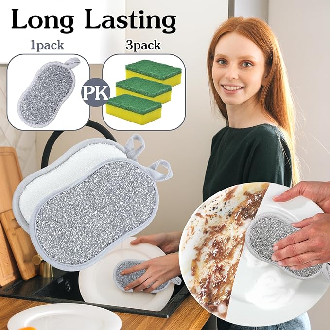 24 PCS Multi Purpose Scrub Sponges Gray Non Scratch Microfiber Sponge Cleaning Dish Scrubber Reusable Dish Sponges for Washing Dishes Along with Heavy Duty Scouring Power