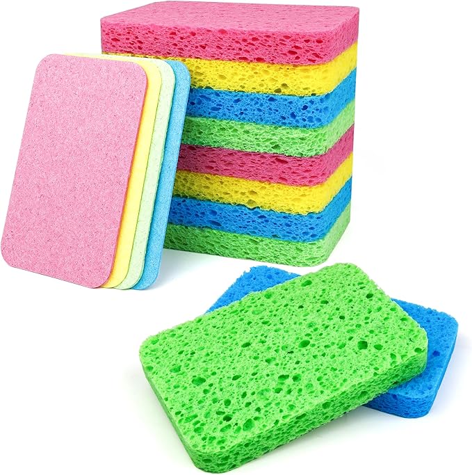 12-Count Kitchen Sponges | Compressed Cellulose Sponges | Non-Scratch Natural Dish Sponge for Kitchen Bathroom and Cars,Colorful Funny Cut-Outs DIY