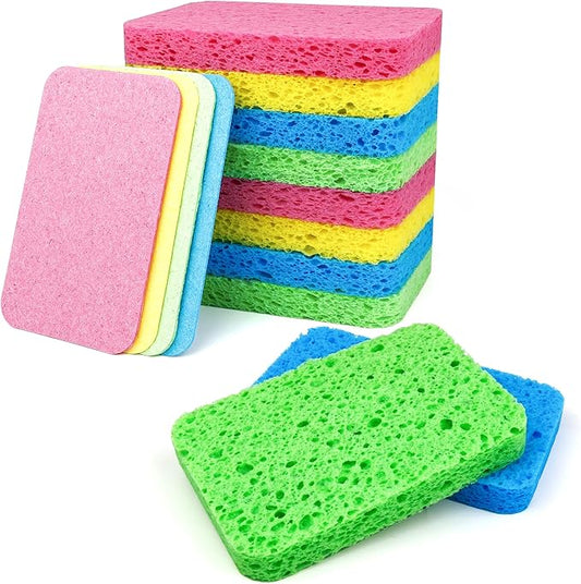 12-Count Kitchen Sponges | Compressed Cellulose Sponges | Non-Scratch Natural Dish Sponge for Kitchen Bathroom and Cars,Colorful Funny Cut-Outs DIY