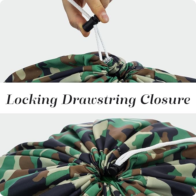 Nylon Laundry Bag - Locking Drawstring Closure and Machine Washable. These Large Bags will Fit a Laundry Basket or Hamper and Strong Enough to Carry up to Three Loads of Clothes. (Camouflage)