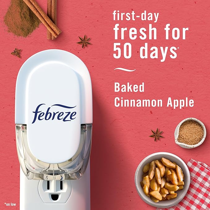 Febreze Plug In Air Freshener Scented Oil Refill Baked Cinnamon Apples, 4ct