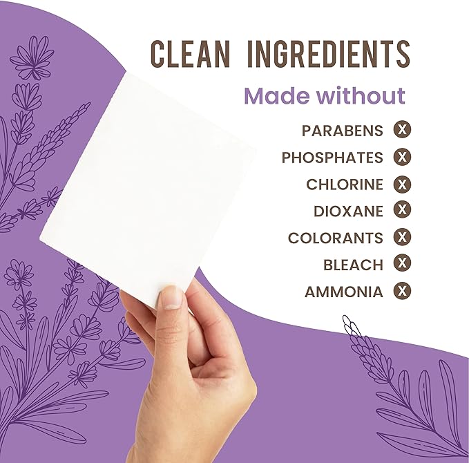 COCO+ Laundry Detergent Sheets - Nano-Concentrated with Enzymes, Hypoallergenic & Plant-Based - Deep Clean, Safe for Sensitive Skin - (120 Loads 60 Sheets) - Calming Lavender