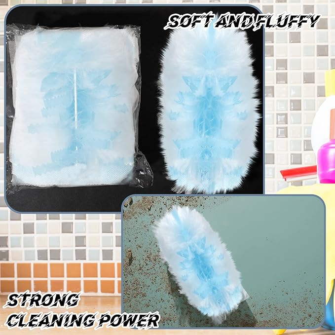 Vesici 50 Pcs Duster Refills Compatible with Swiffer Dusters Bulk Disposable Replacement Thickened with 1 Handle Heavy Duty for Cleaning, Office (Blue)