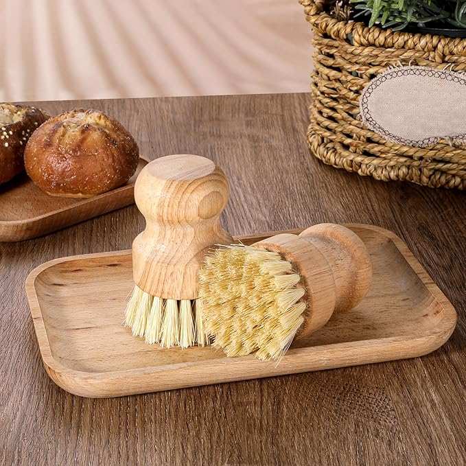 6 Packs Bamboo Dish Scrub Brushes Wok Brush Dish Scrubber Brush Kitchen Dishwashing Scrubber with Natural Bristles Bamboo Scrub Brush for Cleaning Pans, Pots, Sink