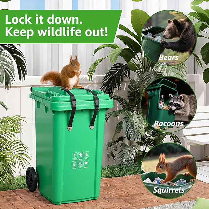 2 Set Bear Proof Trash Can Lock，Strong Buckle Straps Trash Can Locks for Raccoon Bear Proof，Adjuest 19.6" Garbage Can Locks Suitable for Outdoor Proof Animals