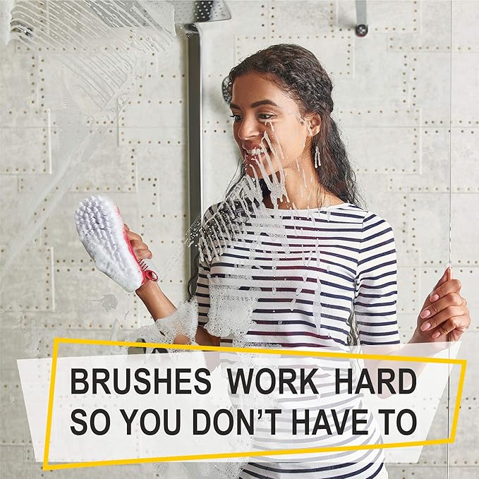 Scrub Brush Set of 3pcs - Cleaning Shower Scrubber with Ergonomic Handle and Durable Bristles - Grout Cleaner Brush - Scrub Brushes for Cleaning Bathroom, Shower, Tile, Kitchen, Floor, Bathtub, Floor