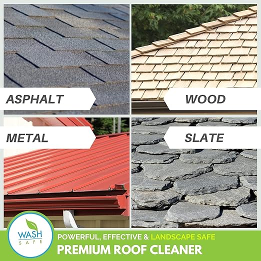 Wash Safe™ ROOF WASH Eco-Safe and Organic Roof Cleaner, 3 lb. | Clear, Bleach-Free Concentrate | Clean Up to 3,000 sq. ft. of Asphalt, Wood, Slate and Ceramic Shingles or Tiles