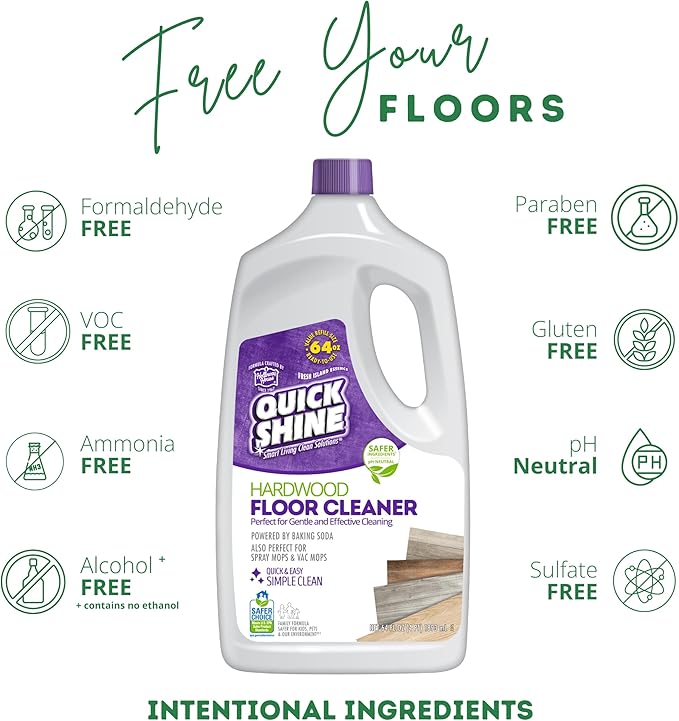 Quick Shine Hardwood Floor Cleaner 64oz | Use in Spray & Vac Mops | Removes Dirt & Scuff Marks | Ready-to-Use, Streak Free, No Rinse | Safer Choice Cleaner |Perfect for Gentle and Effective Cleaning