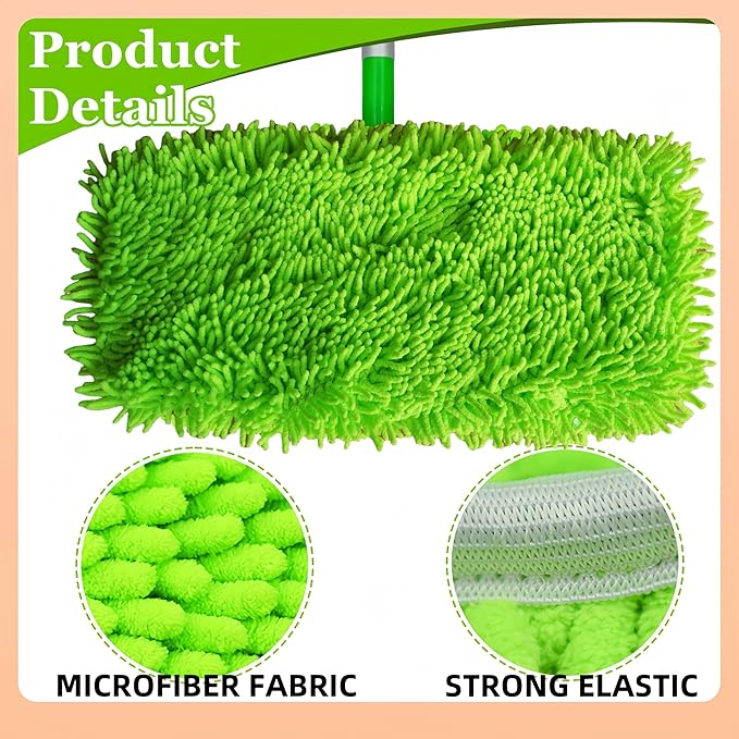 4 Pack Chenille Mop Pads Compatible with Swiffer 10-12 Inch Mops, Reusable Wet & Dry Mop Refills, Machine Washable for Hardwood, Tile, Laminate Floors