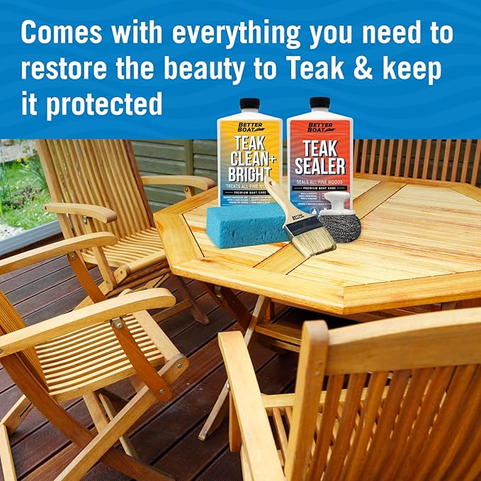 Teak Cleaner and Brightener for Wood, Teak Oil or Sealer for Boats, Indoor Furniture, Shower Stools, and Outdoor Wood Furniture Restorer for Stains