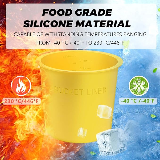 2 Gallon Reusable Bucket Liner, Time Saving Concrete Tools Durable Silicone Bucket Insert, Food Grade Container for Food Storage, for Paint, Thinset, Ice, Slime, Cleaning, Wall Patch Compound