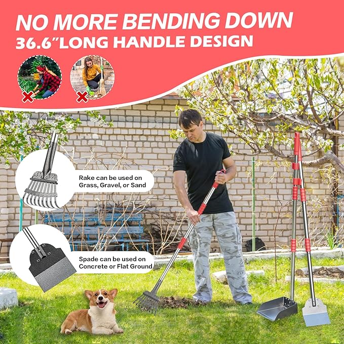 Pooper Scooper Set,Dog Poop Tray and Rake Set for Large & Small Dogs Dog Pooper Scooper 15 Litre Step Dog Poop Trash Can Outside W/Removable Inner Bucket with 20 Waste Bags