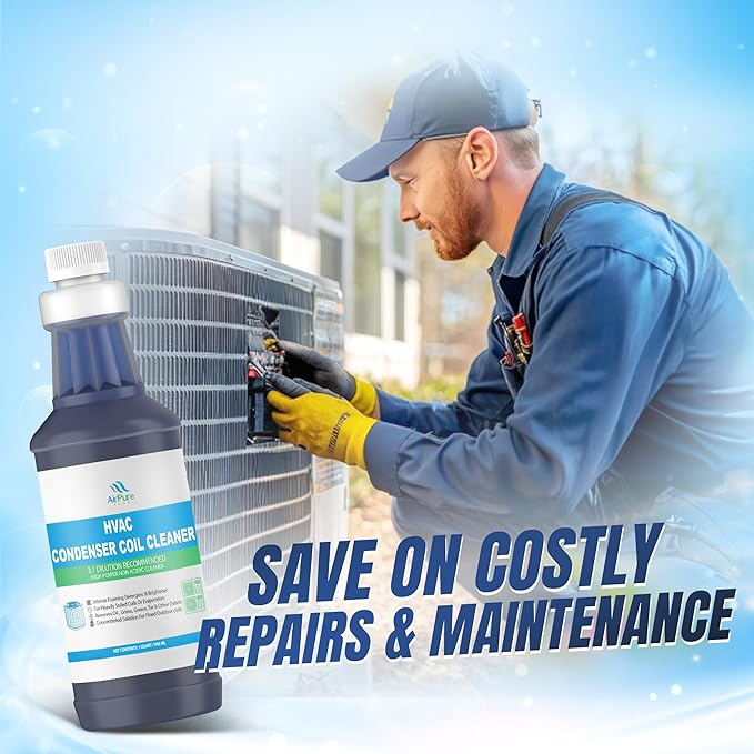 Condenser Coil Cleaner - 1 Quart (946mL), High-Foaming, Non-Acidic Formula – Heavy-Duty Degreaser for Outdoor Condensers, HVAC Systems, Mini Splits, and Heat Pumps, For Commercial or Residential Use