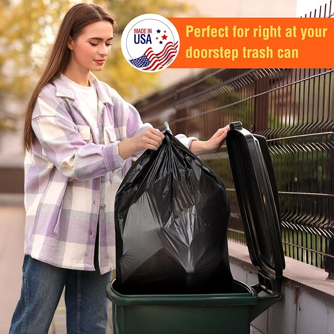 Delxo 55-60 Gallon Black Trash Bags, 100 Count – 0.9 Mil Medium Duty Garbage Bags, Thick, Durable & Puncture-Resistant Plastic, Perforated Design – Made in USA for Kitchen, Yard, Office & Party