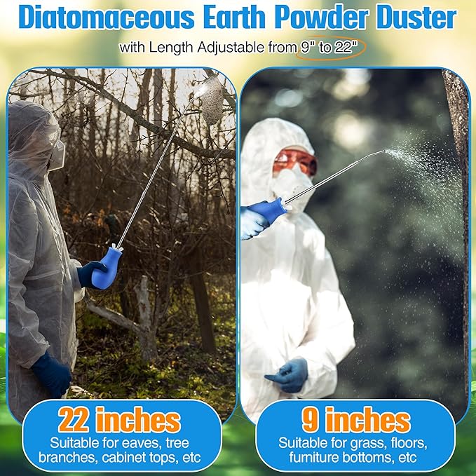 Diatomaceous Earth Powder Duster, Longer 9" to 22" Retractable Garden Powder Applicator Dispenser, 8 oz Bulb Duster Sprayer Insect for Home Organic Gardening Agricultural Supply (Blue,1 Pcs)