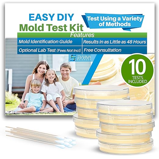 Evviva Sciences Mold Test Kit for Home - 10 Easy Detection Tests w/Optional Lab Analysis (Extra Fee), Test HVAC System, Surfaces, & Indoor Air Quality Testing Kit - Downloadable Mold Information Guide