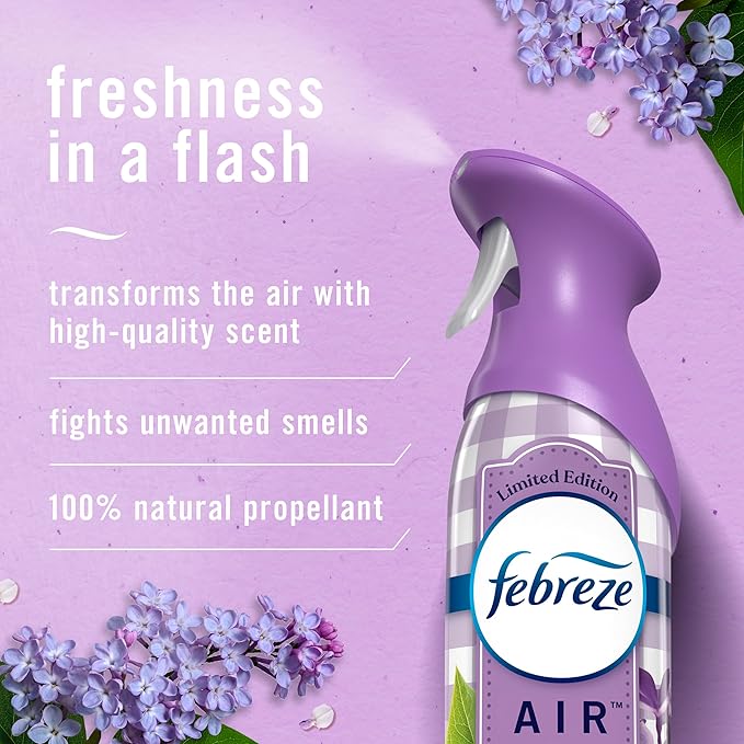Febreze Air Mist Air Freshener Spray, Odor-Fighting Room Spray, Air Fresheners for Home and Bathroom and Kitchen, Aerosol Can, Southen Lilac Mornings Scent, 8.8oz, 3 Count