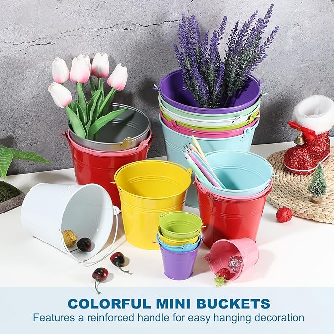PATIKIL 5.9"x5.1" Small Metal Buckets with Handle, 6 Pcs Mini Galvanized Bucket Colorful Easter Buckets for Crafts Party Favors Decoration, Rose Red